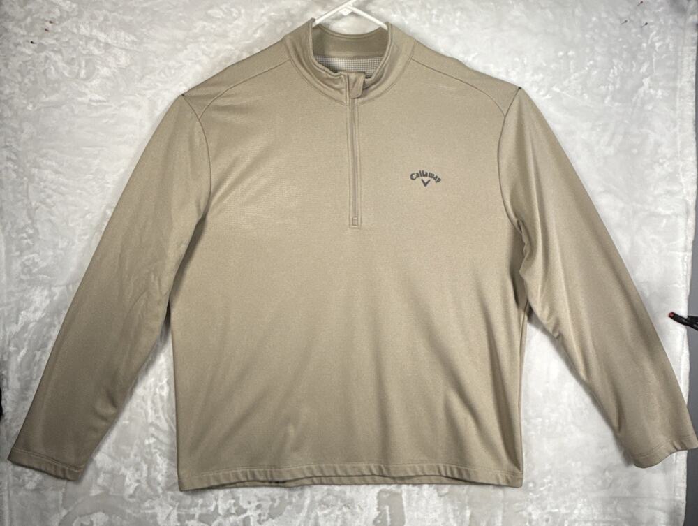 Callaway Golf Performance 1/4 Zip Tan Stripped Sweatshirt Mens 2XL Long Sleeve